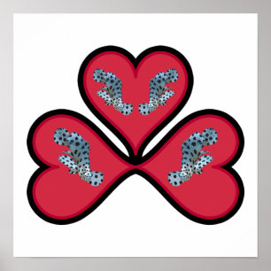 Grouper Twins - 3 Black-bordered Red Hearts Poster