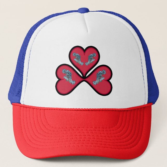 Grouper Twins - 3 Black-bordered Red Hearts |  Trucker Hat (Front)