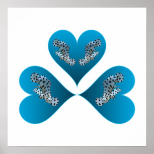 Grouper Twins - Three Blue Heart Illustration Poster