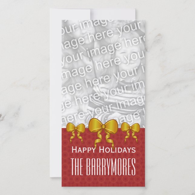 GROUPON Gold Bows Merry Christmas V9 Holiday Card (Front)