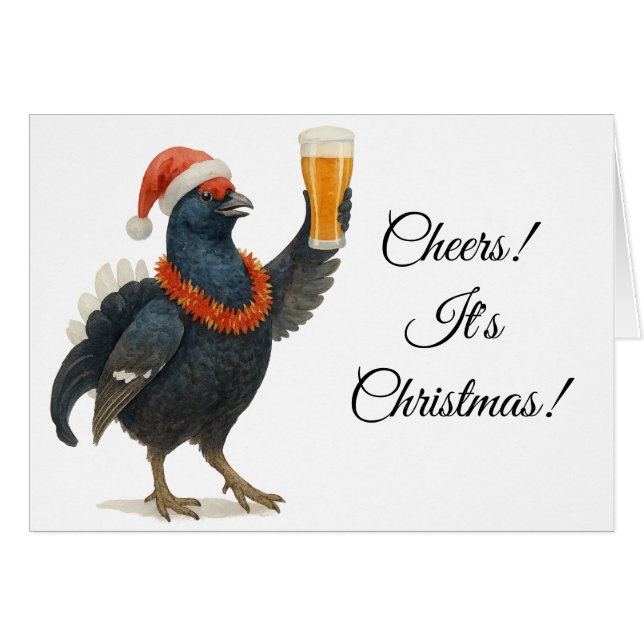 Grouse, Santa hat & Beer Christmas greetings card (Front Horizontal)