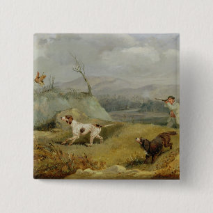 Grouse Shooting (oil on canvas) 15 Cm Square Badge