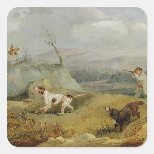 Grouse Shooting (oil on canvas) Square Sticker (Front)