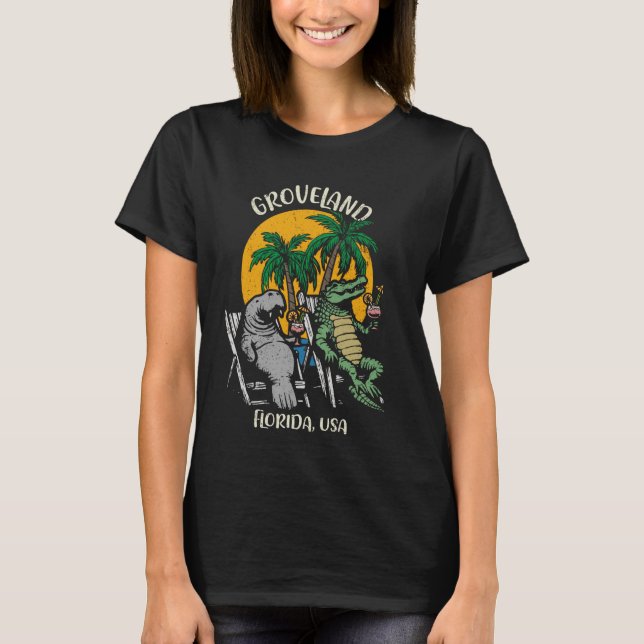 Groveland Florida USA Funny Manatee and Alligator  T-Shirt (Front)