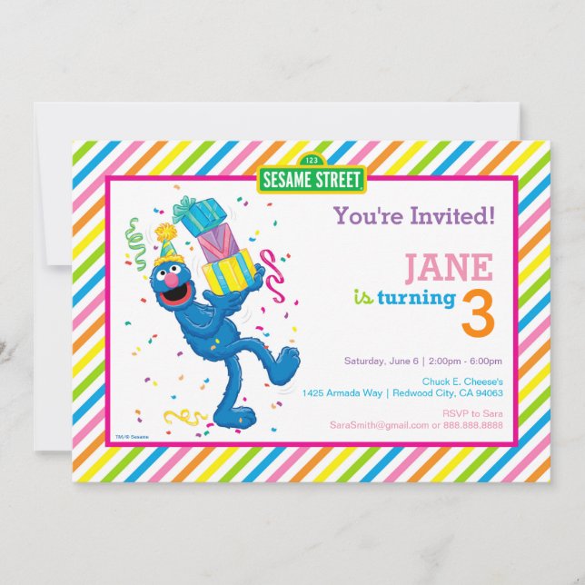 Grover Colourful Striped Birthday Invitation (Front)