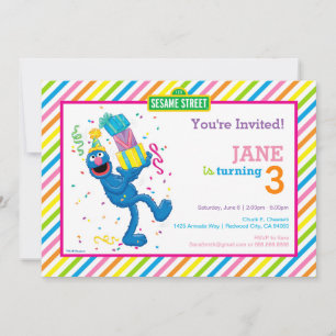 Grover Colourful Striped Birthday Invitation