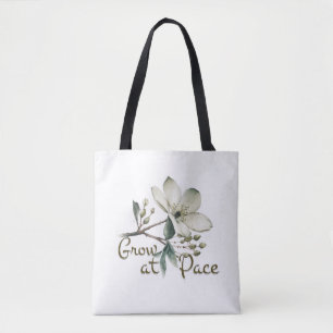 Grow at Pace Elegant Watercolor Botanical Flower Tote Bag