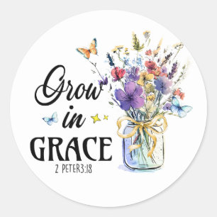 Grow in Grace Christian Bible Verse Floral  Classic Round Sticker