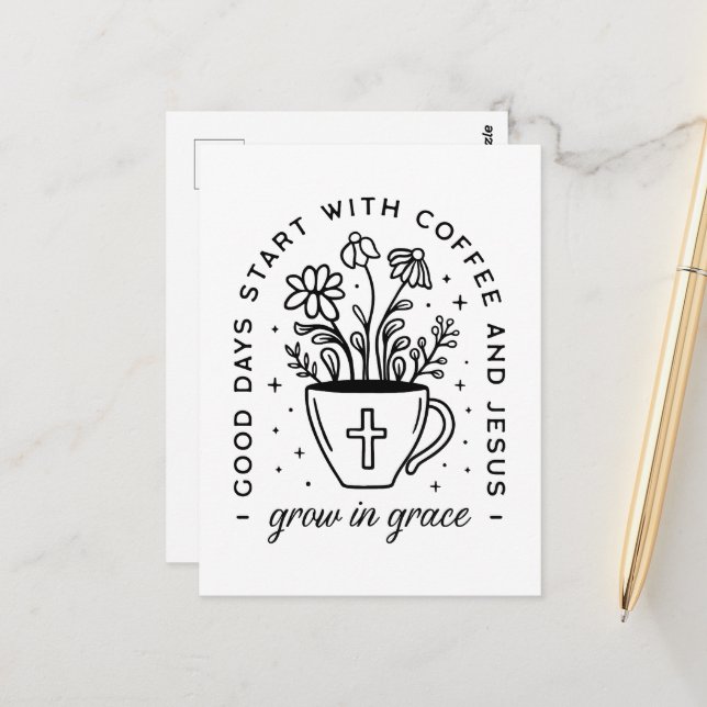 Grow in grace coffee Jesus Christian quotes Postcard (Front/Back In Situ)