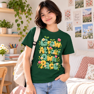 Grow In Grace Crochet Floral Christian T-Shirt
