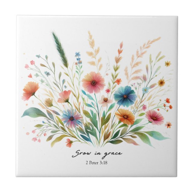 Grow in Grace floral Tile (Front)