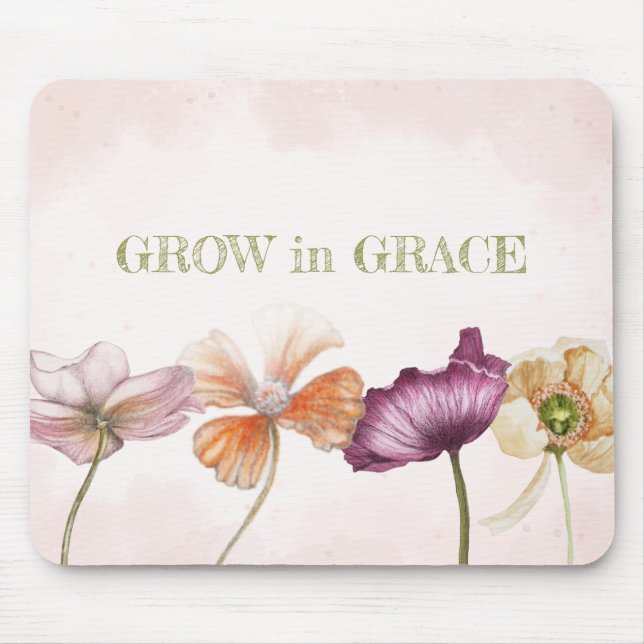 Grow in Grace Pink Watercolor Floral  Mouse Mat (Front)