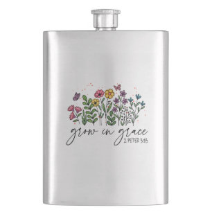 Grow in Grace – Vibrant Floral Inspirational Hip Flask