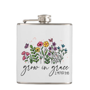 Grow in Grace – Vibrant Floral Inspirational Hip Flask
