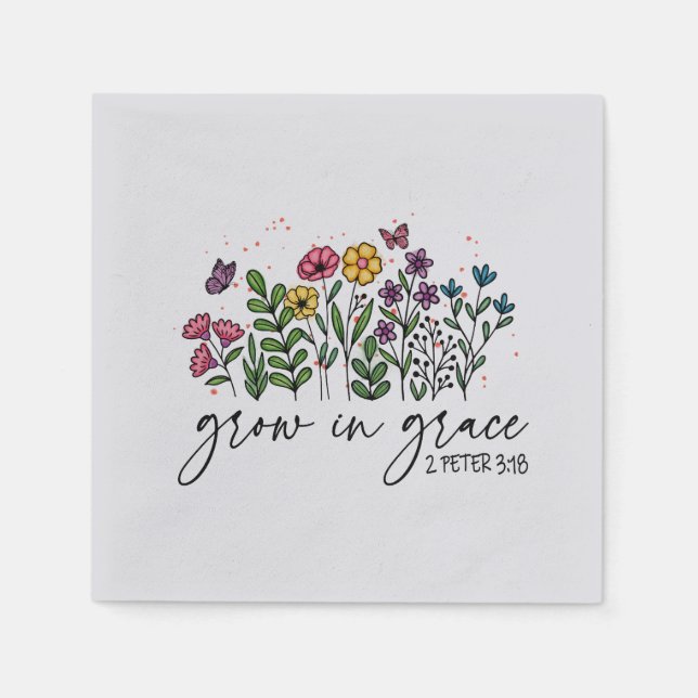 Grow in Grace – Vibrant Floral Inspirational Napkin (Front)