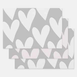 Grow Old With Me Love Grey White Hearts Wedding Wrapping Paper Sheet