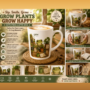 Grow Plants Cute Frog Latte Mug   Cottagecore Gard