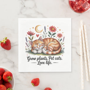 Grow Plants Pet Cats Love Life Cute Gardening Napkin