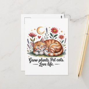 Grow Plants Pet Cats Love Life Cute Gardening Postcard
