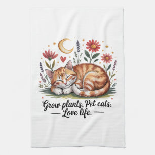 Grow Plants Pet Cats Love Life Cute Gardening Tea Towel