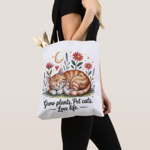 Grow Plants Pet Cats Love Life Cute Gardening Tote Bag