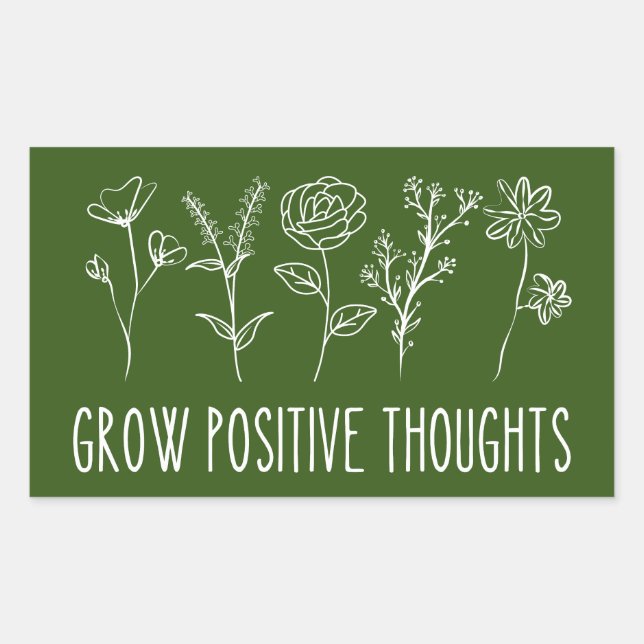 Grow Positive Thoughts Aesthetic Rectangular Sticker (Front)