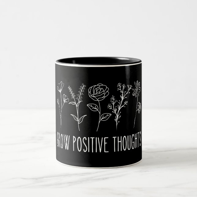 Grow Positive Thoughts Aesthetic  Two-Tone Coffee Mug (Center)