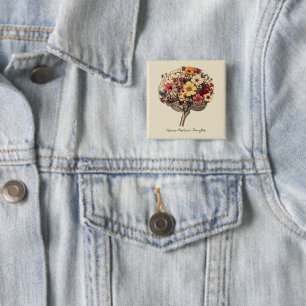 Grow Positive Thoughts Brain Floral Style T-Shirt 15 Cm Square Badge