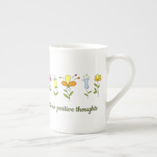 Grow positive thoughts flowers bone china mug