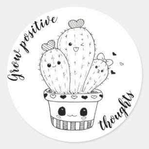 Grow Positive Thoughts // Funny Cacti Doodle Classic Round Sticker