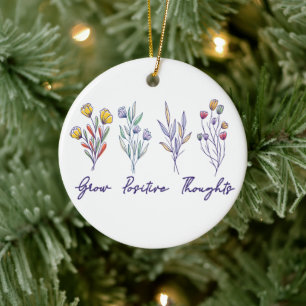 Grow Positive Thoughts Wildflower Floral Plant  Ceramic Tree Decoration