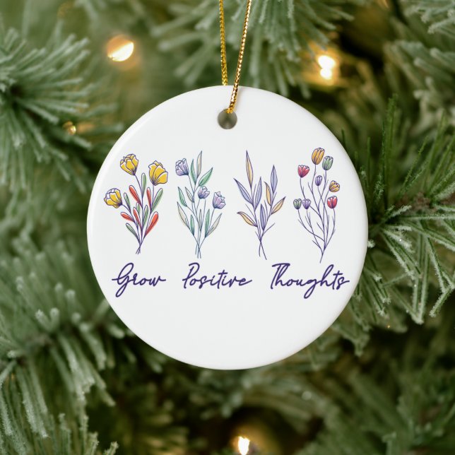 Grow Positive Thoughts Wildflower Floral Plant  Ceramic Tree Decoration (Tree)
