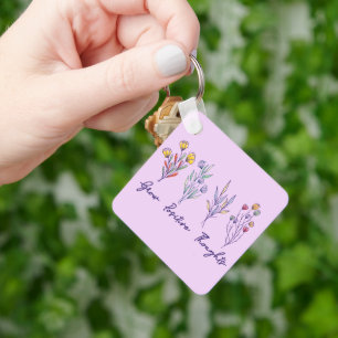 Grow Positive Thoughts Wildflower Floral Plant Key Ring