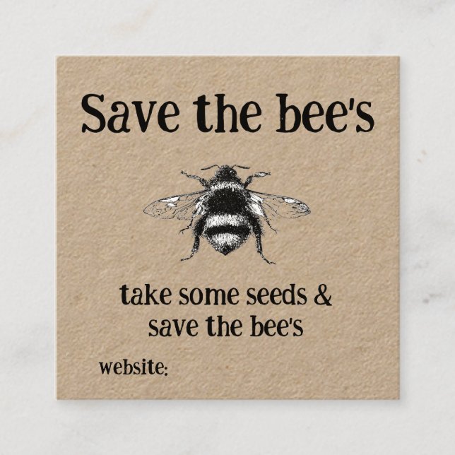 Grow Seeds or Bulbs Card Inset- Save the bee's  (Front)