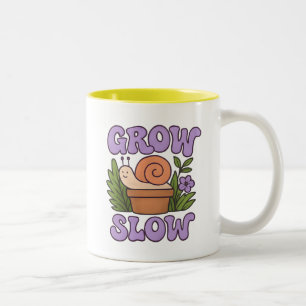 Grow Slow Snail Cute Garden Quote Design Two-Tone Coffee Mug
