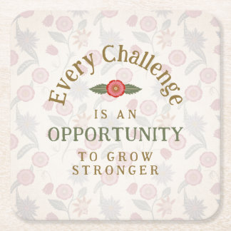 "Grow Stronger" Affirmation Square Paper Coaster