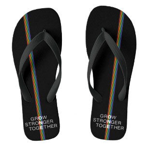 Grow Stronger Together Rainbow Stripe Black Flip Flops