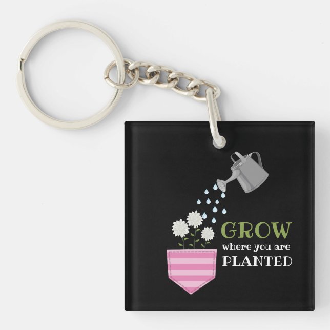 Grow where you are planted pocket inspirational key ring (Front)
