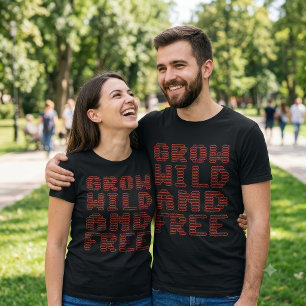 Grow Wild And Free Red Poppy Flower Lettering T-Shirt