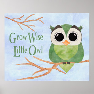 Grow Wise Little Owl Watercolor Effects Poster