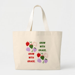 : 'Grow With Grace' Strawberry Aesthetic  Large Tote Bag