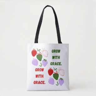 : 'Grow With Grace' Strawberry Aesthetic  Tote Bag