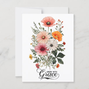 Grow with Grace, Vintage Botanical Bloom Postcard