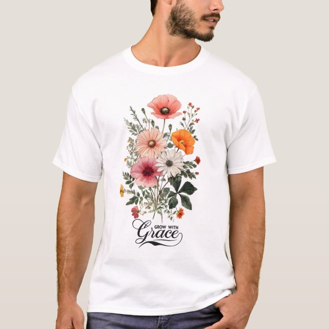 Grow with Grace, Vintage Botanical Bloom T-Shirt (Front)