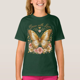 Grow with Love Gold Butterfly Floral Kids T-Shirt