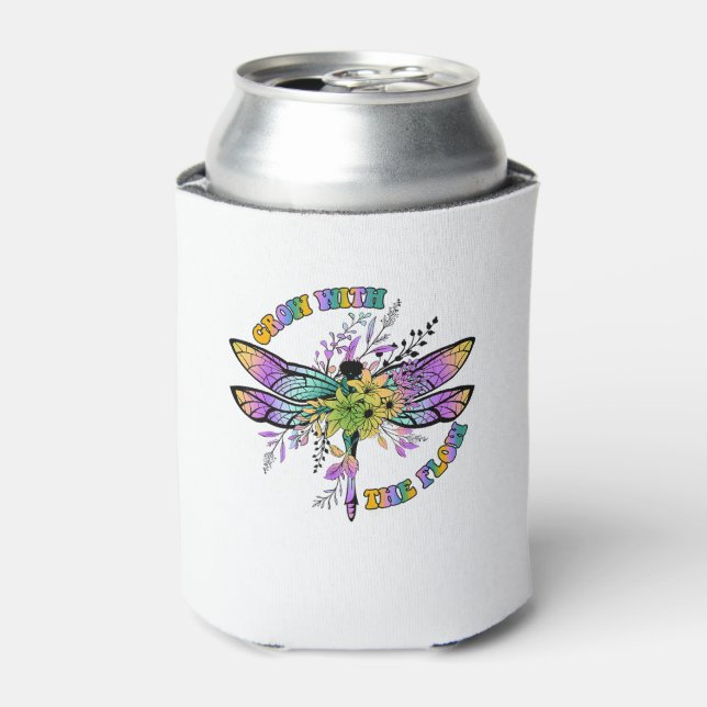 Grow With The Flow Funny Dragonfly T-Shirt Can Cooler (Can Front)