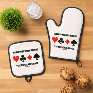 Grow Your Brain Strong Play Duplicate Bridge Oven Mitt & Pot Holder Set