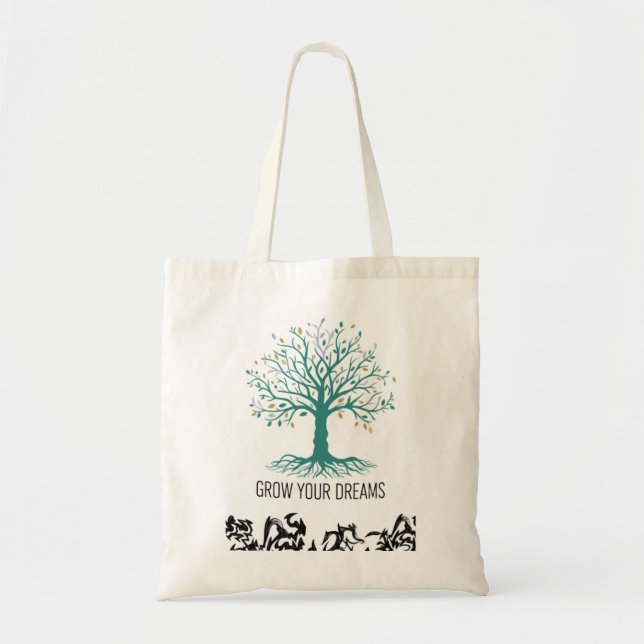 Grow Your Dreams Inspirational Motivational Grocer Tote Bag (Front)
