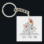Grow Your Mind Boho Wildflower and Book Key Ring<br><div class="desc">Grow Your Mind Boho Wildflower and Book Keychain</div>