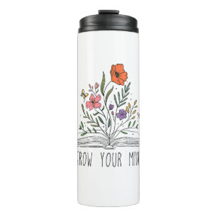 Grow Your Mind Boho Wildflower and Book Thermal Tumbler